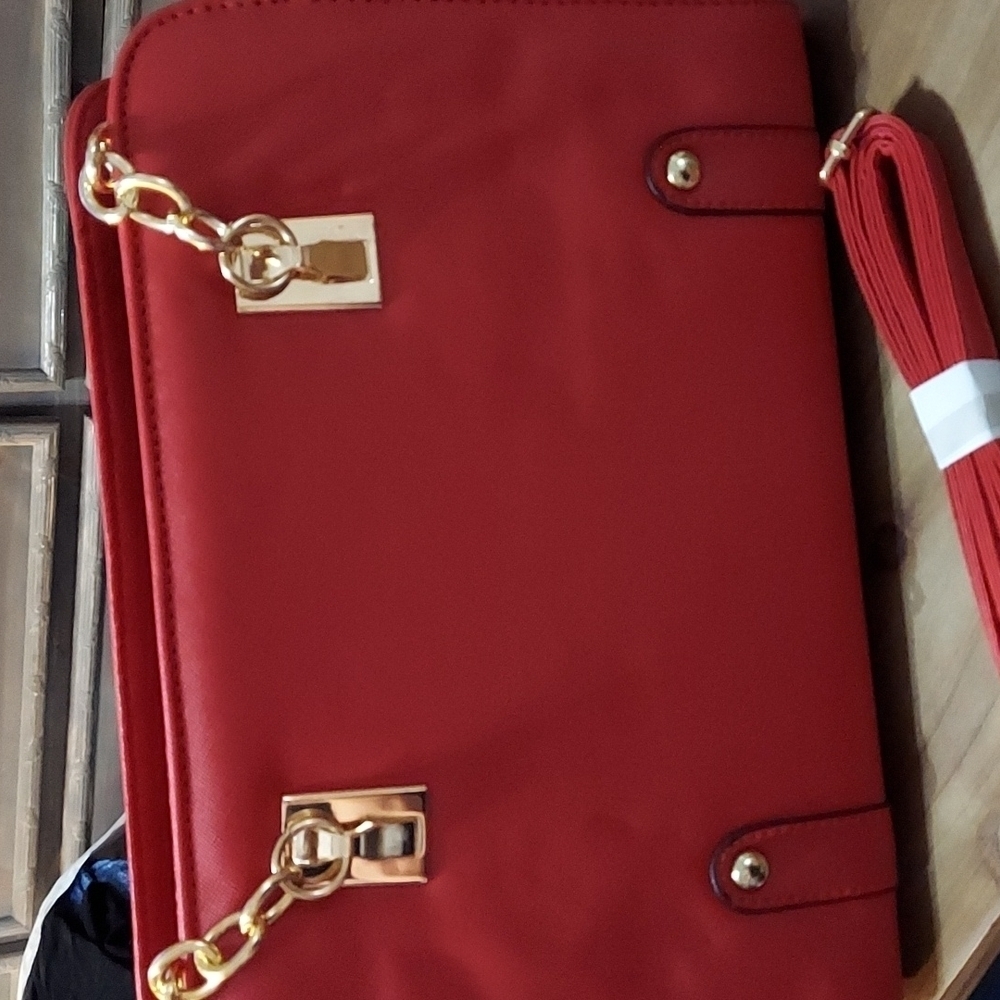 RED Purse with Gold Chain Detail